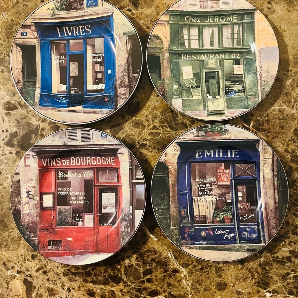 Set of 4 Sakura “Storefronts” stoneware salad/dessert plates